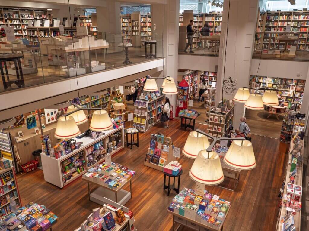 Interior of Foyles bookshop on Charing Cross Road, London, UK